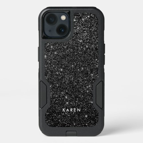 Modern Black Faux Glitter Monogram D4 iPhone 13 Case