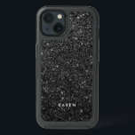 Modern Black Faux Glitter Monogram D4 iPhone 13 Case<br><div class="desc">Modern black faux glitter white sparkles and customizable monogram.</div>