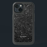 Modern Black Faux Glitter Monogram D4 iPhone 13 Case<br><div class="desc">Modern black faux glitter white sparkles and customizable monogram.</div>