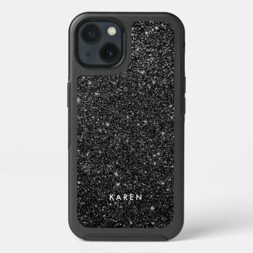 Modern Black Faux Glitter Monogram D4 iPhone 13 Case
