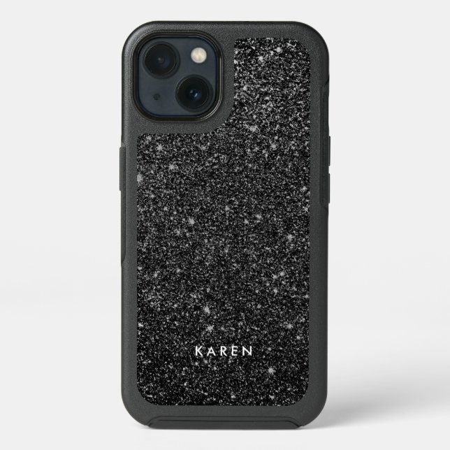 Modern Black Faux Glitter Monogram D4 Otterbox iPhone Case (Back)