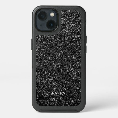 Modern Black Faux Glitter Monogram D5 iPhone 13 Case