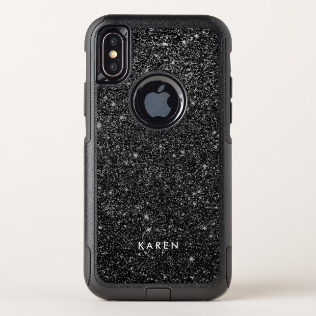 Modern Black Faux Glitter Monogram Otterbox iPhone Case (Back)
