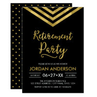 Modern Black Faux Gold Chevron Retirement Party Card