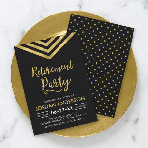 Modern Black Faux Gold Chevron Retirement Party Invitation