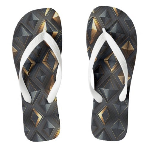 Modern black faux gold geometric triangles  flip flops