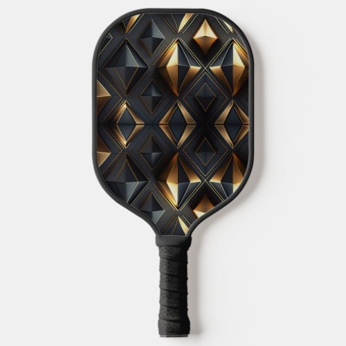 Modern black faux gold geometric triangles  pickleball paddle