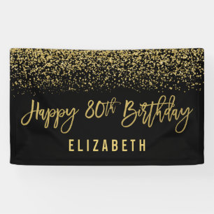 Modern Black Faux Gold Glitter 80th Birthday Banner