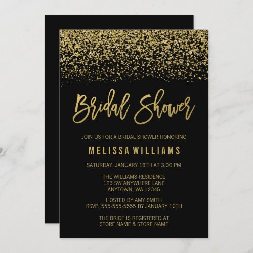 Modern Black Faux Gold Glitter Bridal Shower Invitation