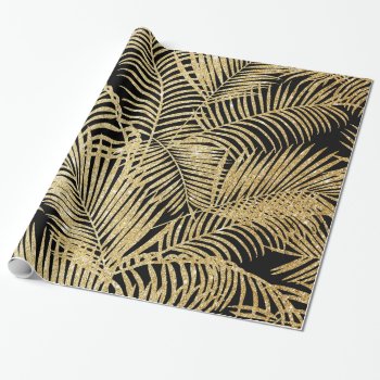 Modern Black Faux Gold Glitter Tropical Palm Tree Wrapping Paper by pink_water at Zazzle