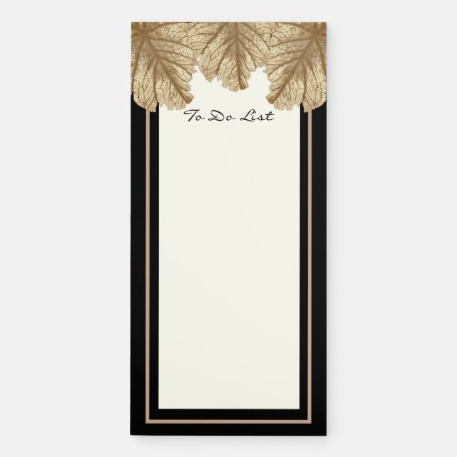 Modern Black Faux Gold Leaf To Do List Magnetic Notepad (Front)