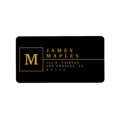 Modern Black & Faux Gold Monogram Return Address Label