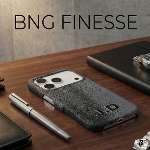 Modern Black Faux Pebbled Leather Texture Monogram iPhone 17 Pro Case