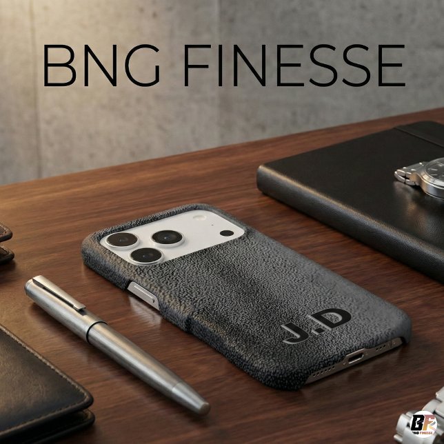 Modern Black Faux Pebbled Leather Texture Monogram Case-Mate iPhone Case (Creator Uploaded)