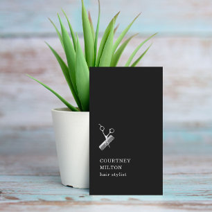 Modern Black Faux Silver Scissors Comb HairStylist Business Card