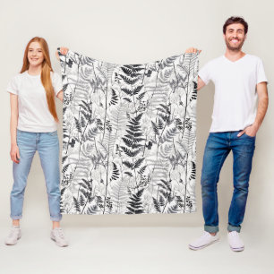 Modern black fern pattern  fleece blanket