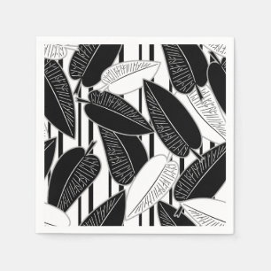Modern black ficus leaves abstract striped print p napkins