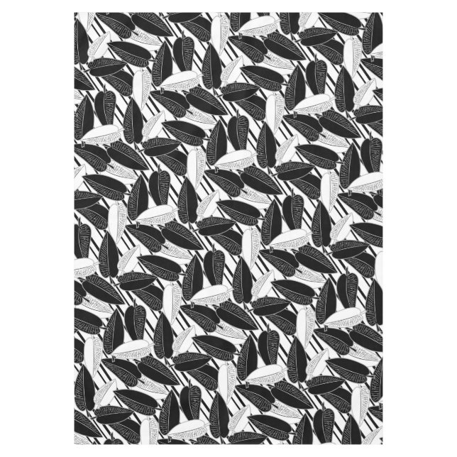Modern black ficus leaves abstract striped print p tablecloth (Front)