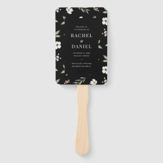 Modern Black Floral Botanical Wedding Program Hand Fan