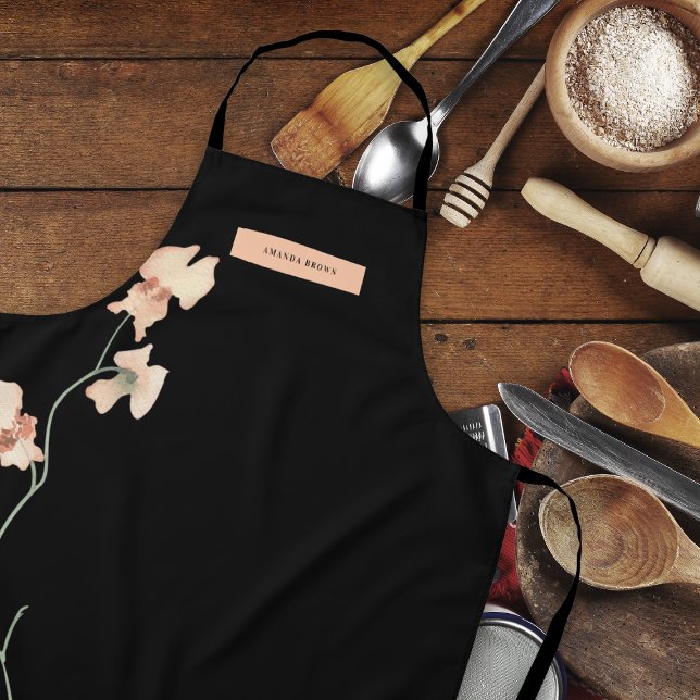 Modern Black Floral Elegance Stylish Trendy Apron (Creator Uploaded)