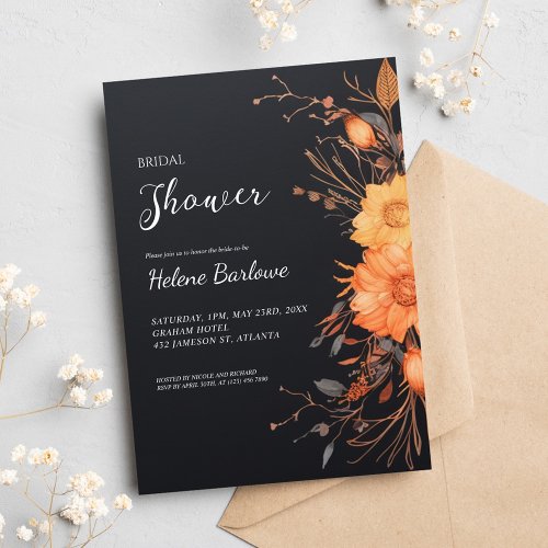 Modern Black Floral Fall Bridal Shower Invitation