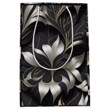 Modern Black Floral Gift Bag