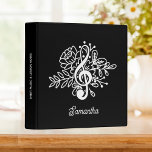 Modern Black Floral Treble Clef Music Lessons 3 Ring Binder<br><div class="desc">Modern Black Floral Treble Clef Music lessons binder with custom name in modern script font and custom text on the binder spine. Great binder to hold music sheet for music lessons, school, piano practice, song writing or just as a cute journal for a musician. Background color can be changed in...</div>