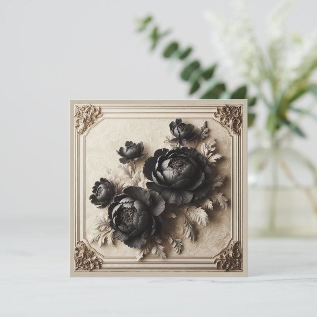 Modern Black Floral Wedding Invitation (Standing Front)