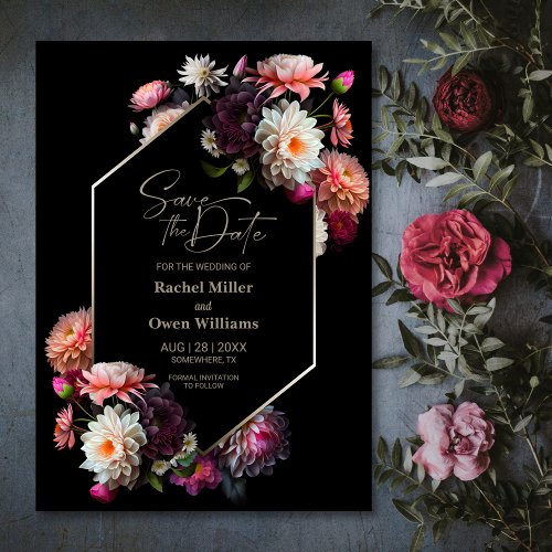 Modern Black Floral Wedding Save the Date