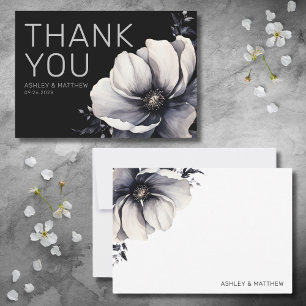 Modern Black Floral Wedding Thank You Card