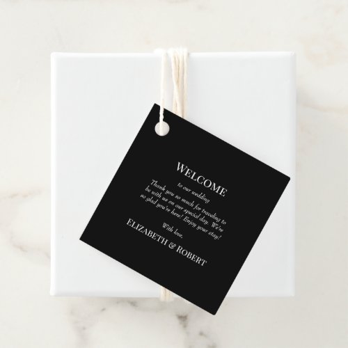 Modern Black Floral Wedding Welcome Gift Tag