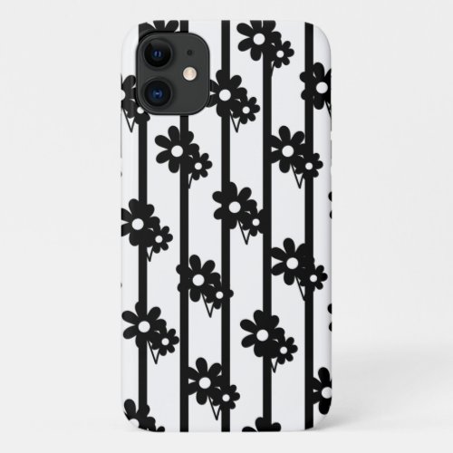 Modern Black Flowers With Vertical Lines iPhone 11 Case