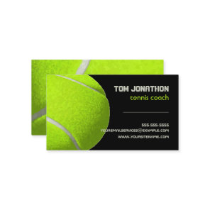 Modern black fluorescent yellow tennis ball coach  business card