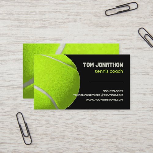 Modern black fluorescent yellow tennis ball coach  business card