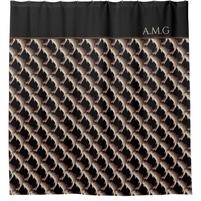 Modern Black Fly Fishing Rainbow Trout Bathroom  Shower Curtain (Front)
