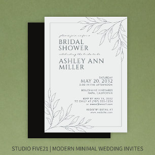 Modern Black Foliage Outline Wedding Bridal Shower Invitation