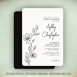 Modern Black Foliage Outline Wedding Shower Invitation