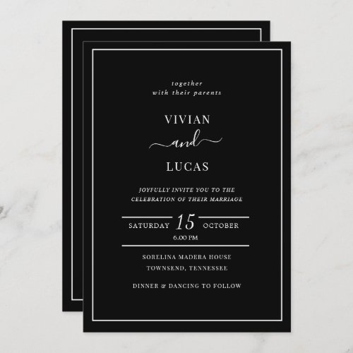 Modern Black Formal Minimal Wedding Invitation
