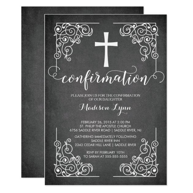 Modern Black Frame Cross Confirmation Invitation