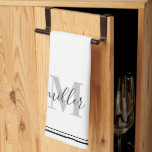 Modern Black Frame Family Monogram Kitchen Towel<br><div class="desc">Custom-designed modern black kitchen hand towel featuring personalized family name monogram in modern hand calligraphy.</div>