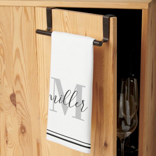 Modern Black Frame Family Monogram Kitchen Towel