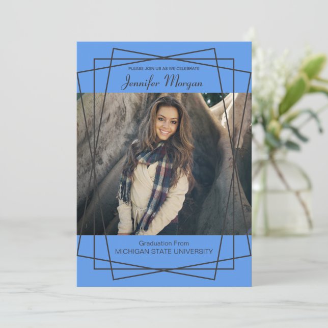 Modern Black Frame Photo Graduation Invitation (Standing Front)