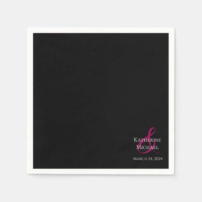 Modern Black Fuchsia and White-Wedding- Napkins (Front)