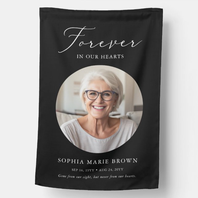 Modern Black Funeral Memorial Tribute Photo House Flag (Front)