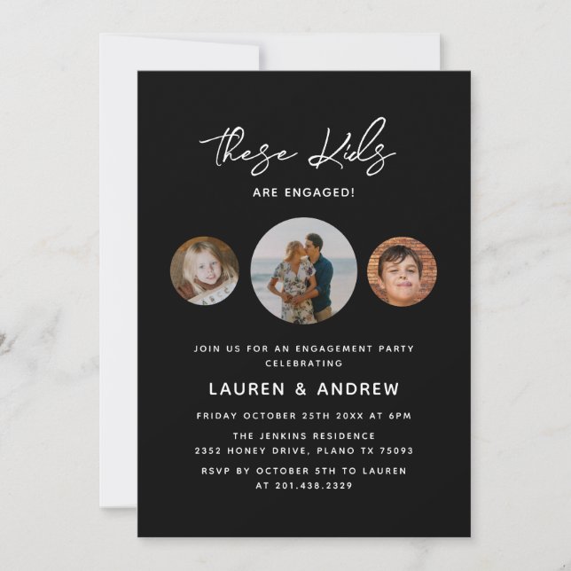 Modern Black Funny Photo Script Engagement Party Invitation (Front)