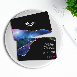 Modern Black Galaxy Colorful Stars Business Logo  Business Card