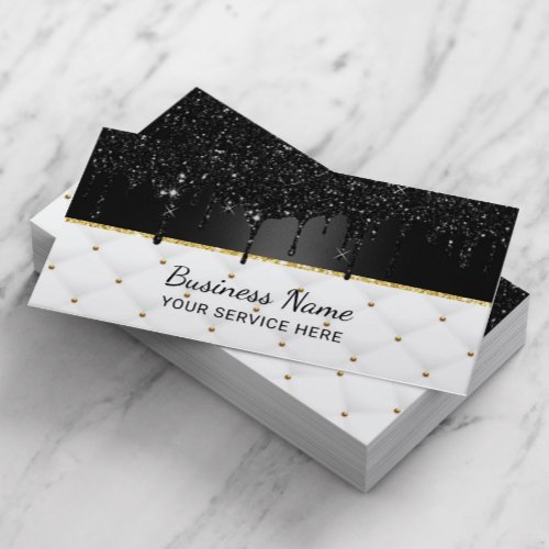 Modern Black Galaxy Glitter Drips Luxury Salon Spa Business Card