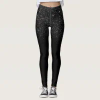 Modern trendy rose gold glitter ombre silver glitter Leggings by