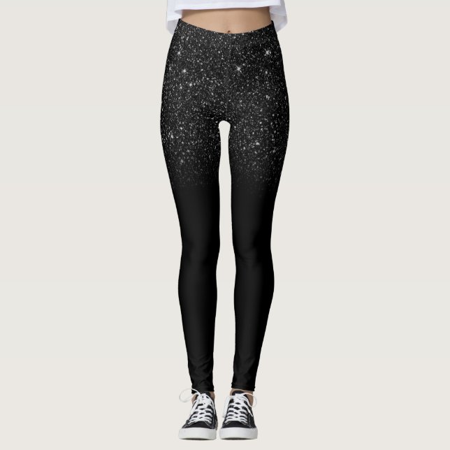 Modern Black Galaxy Glitter Leggings (Front)