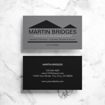 Modern Black General Construction Business Cards by BusinessCardCentre at Zazzle
